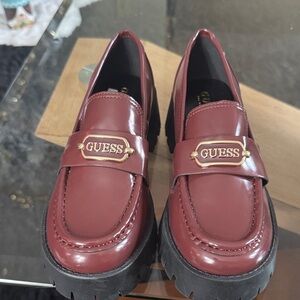 Guess Maroon Loafers with Gold Detail